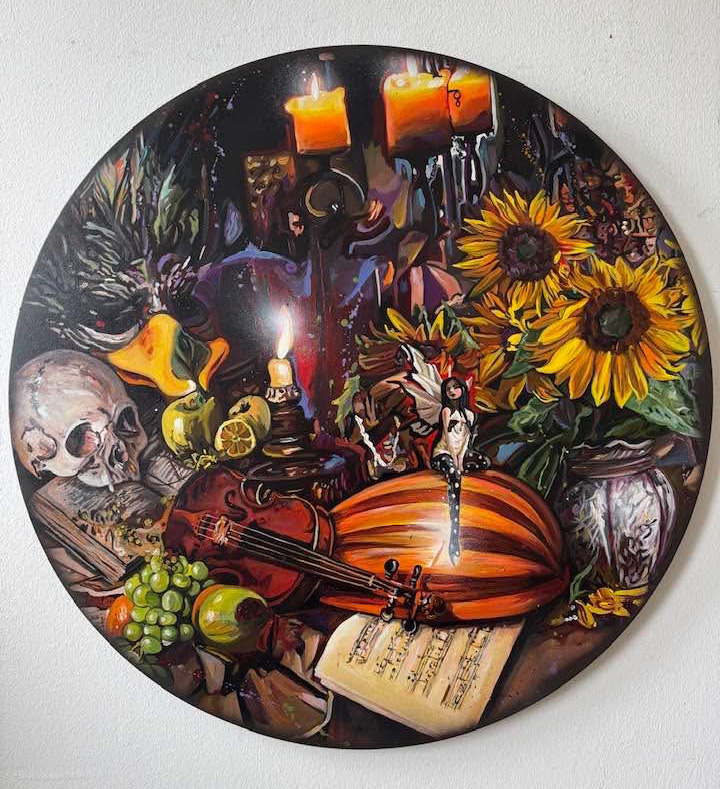 Stillleben Mit Karneval Maske 2025 Mischtechnik Auf Leinwand 90 Cm